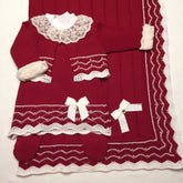 Vestido,  Bolero,  Calça e Manta - Tereza - Red e Natural com Cristais Swarovski