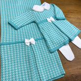 Vestido. Calça e Manta - Pied Poule - Tiffany e Verdinho com Pérolas Swarovski