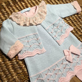 Vestido,  Bolero e Calça- Tereza - Azul Pó e Rosa com cristais Swarovski