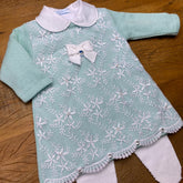 Vestido e Calça- Frozen - Verdinho com Cristais e Pérolas Swarovski