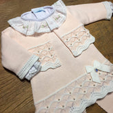 Vestido,  Bolero e Calça - Tereza - Rosa Pó e Branco com Cristais Swarovski