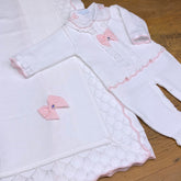 Macacão e Manta - Tamires - Branco e Rosa com Pérolas e Cristais Swarovski