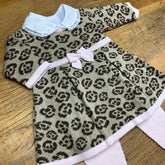 Vestido e Calça - Oncinha - Amêndoa e Rosa Pastel com Pérolas Swarovski