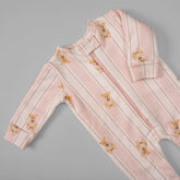 Macacão Peluciado Ziper - Algodão Egípcio - Listado Ursa Rosa