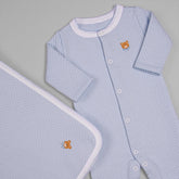 Macacão e Manta para Bebê em Algodão Pima Matelassê - Urso Azul