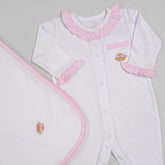 Macacão e Manta para Bebê - Algodão Pima - Cesta de Flores