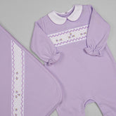 Macacão e Manta para Bebê em Algodão Pima - Florzinhas Lavanda