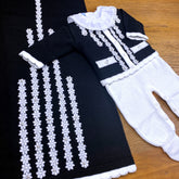 Jardineira. Casaco e Manta - Alice - Preto e Branco com Pérolas Swarovski