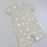 Macacão Zíper - Curto - Algodão Egípcio - Estrela Bege