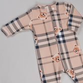 Macacão Zíper - Algodão Egípcio - Urso Xadrez Bege