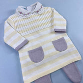 Vestido e Calça - Bruna - Amarelo Pó.  Lavanda e Branco