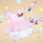 Conjunto Bata e Calcinha - Coelhinha - Rosa e Branco