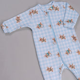 Macacão Zíper - Algodão Egípcio - Urso Xadrez Azul