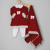 Vestido, Calça e Manta - Rendinha - Red com Pérolas e Cristais Swarovski