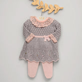 Vestido e Calça - Casinha - Steal e Rosa Pastel com Cristais e Pérolas Swarovski