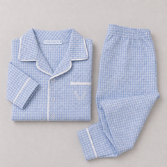 Conjunto Pijama para Bebê - Xadrez Azul