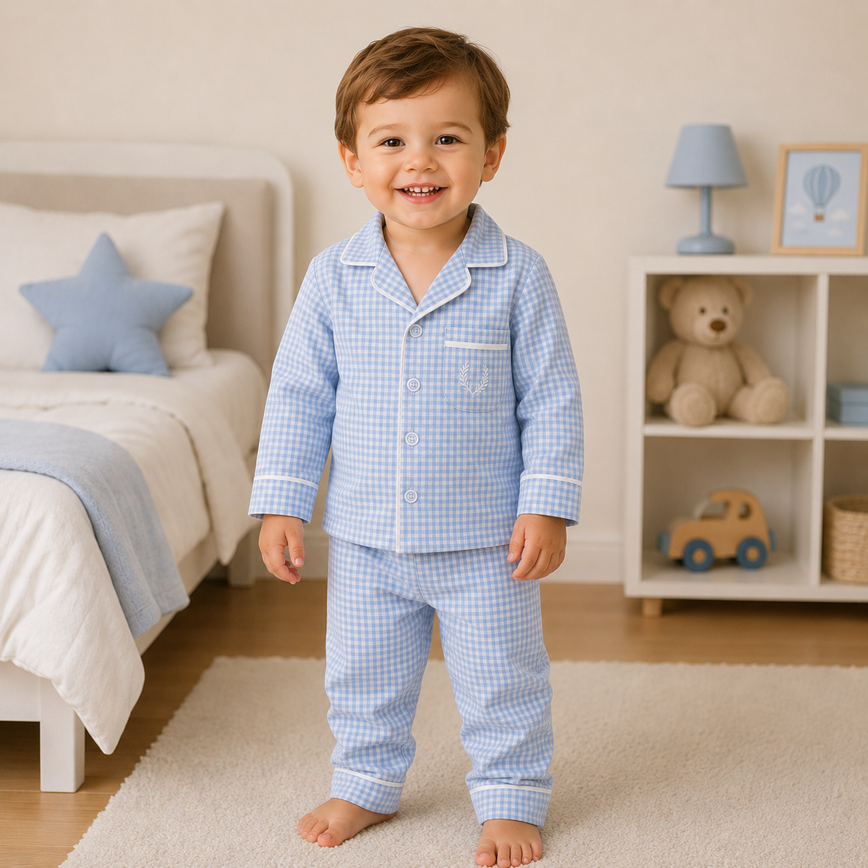 Conjunto Pijama para Bebê - Xadrez Azul