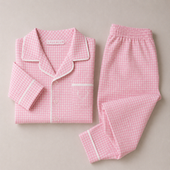 Conjunto Pijama para Bebê - Xadrez Rosa