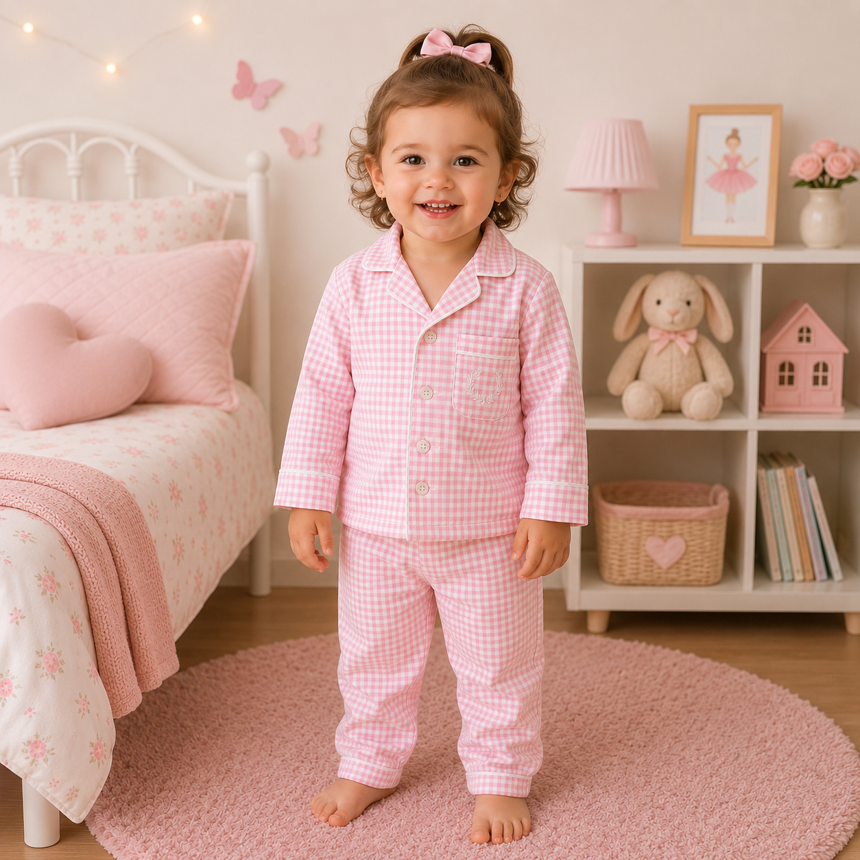Conjunto Pijama para Bebê - Xadrez Rosa