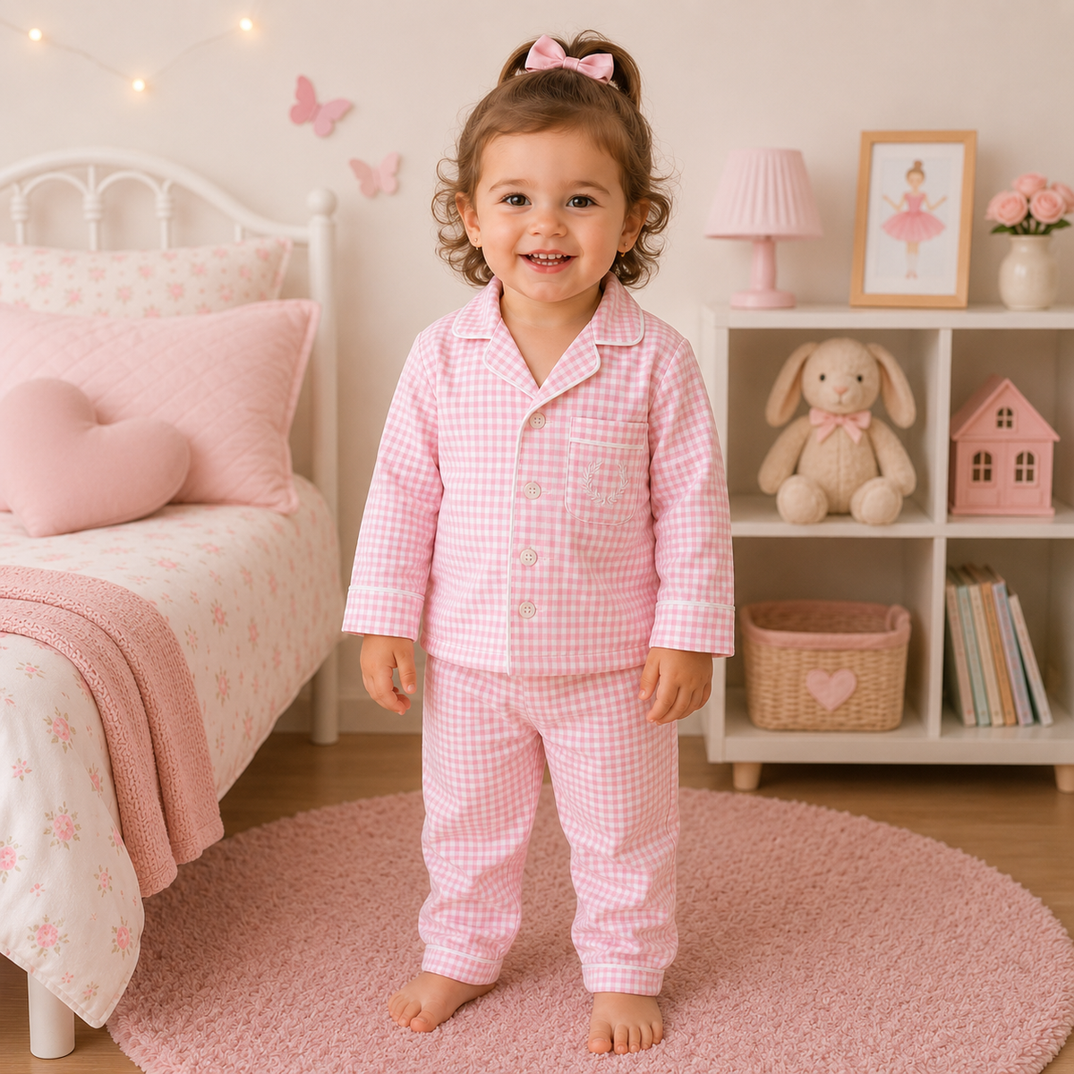 Conjunto Pijama para Bebê - Xadrez Rosa