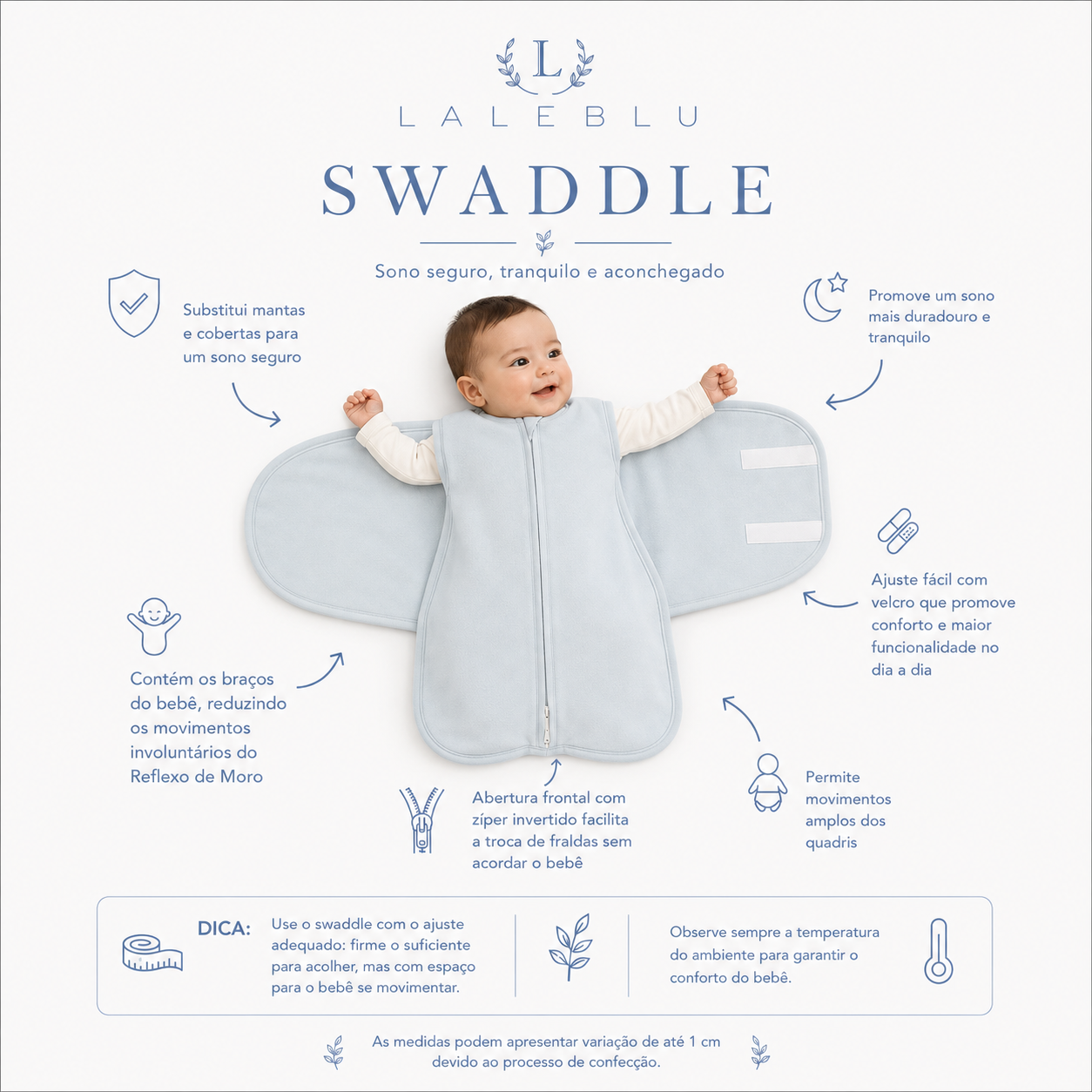 Swaddle Charutinho para Bebê Recém-Nascido - Azul