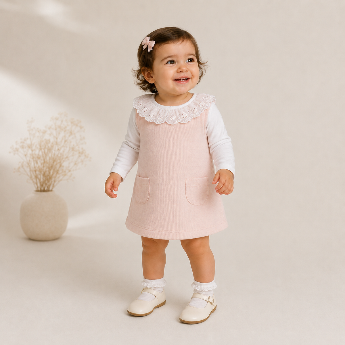 Vestido Tricotil Rosa e Body com Gola Laise