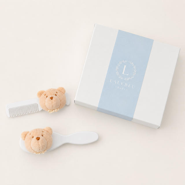 Kit Presente para Bebê - Pente e Escova Urso Bege