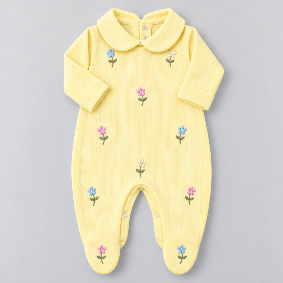 Macacão para Bebê Tricotil Flor Poá Amarelo