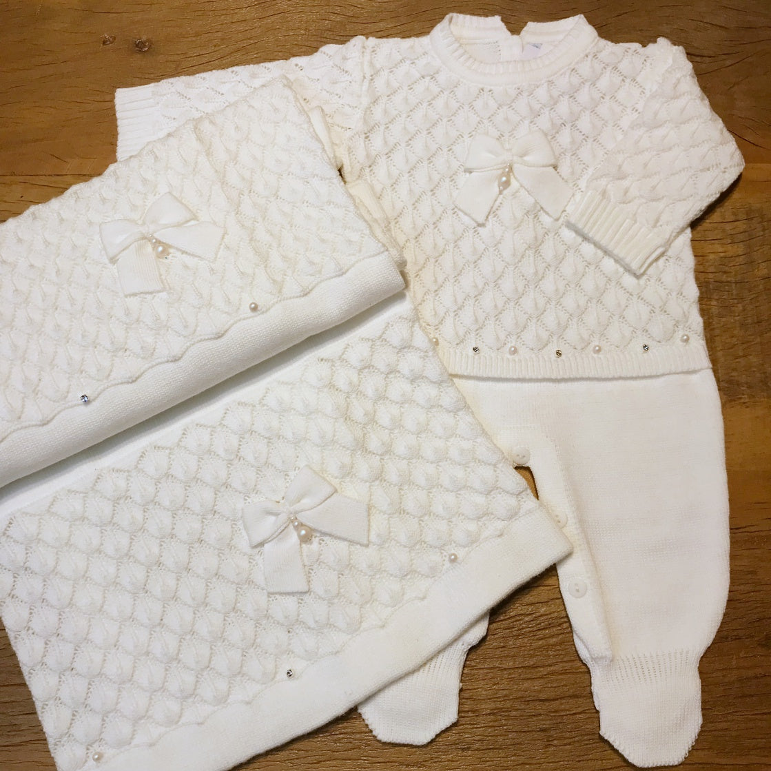 Macacão e Manta - Clarice - Branco com Pérolas e Cristais Swarovski