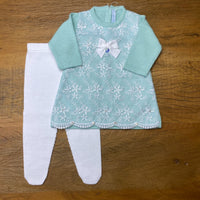 Vestido e Calça- Frozen - Verdinho com Cristais e Pérolas Swarovski