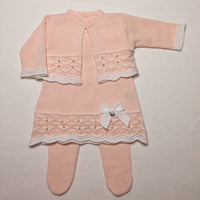Vestido,  Bolero e Calça - Tereza - Rosa Pó e Branco com Cristais Swarovski