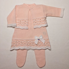 Vestido,  Bolero e Calça - Tereza - Rosa Pó e Branco com Cristais Swarovski