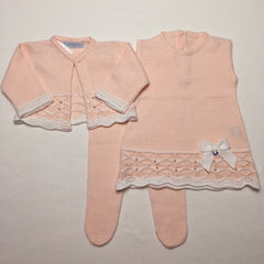 Vestido,  Bolero e Calça - Tereza - Rosa Pó e Branco com Cristais Swarovski
