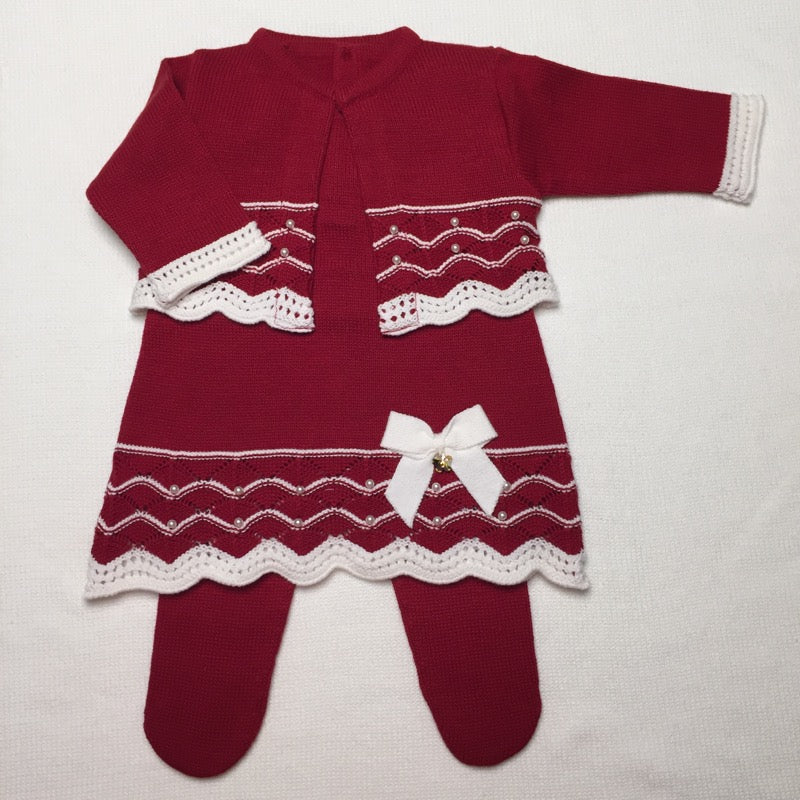 Vestido,  Bolero,  Calça e Manta - Tereza - Red e Natural com Cristais Swarovski