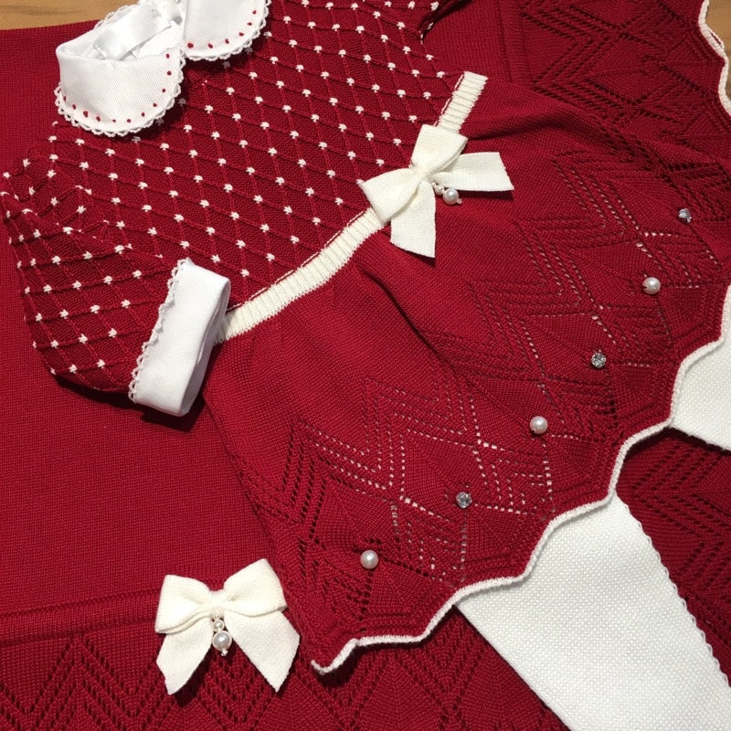 Vestido, Calça e Manta - Casinha - Red com Pérolas e Cristais Swarovski