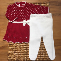 Vestido e Calça - Casinha - Red com Pérolas e Cristais Swarovski