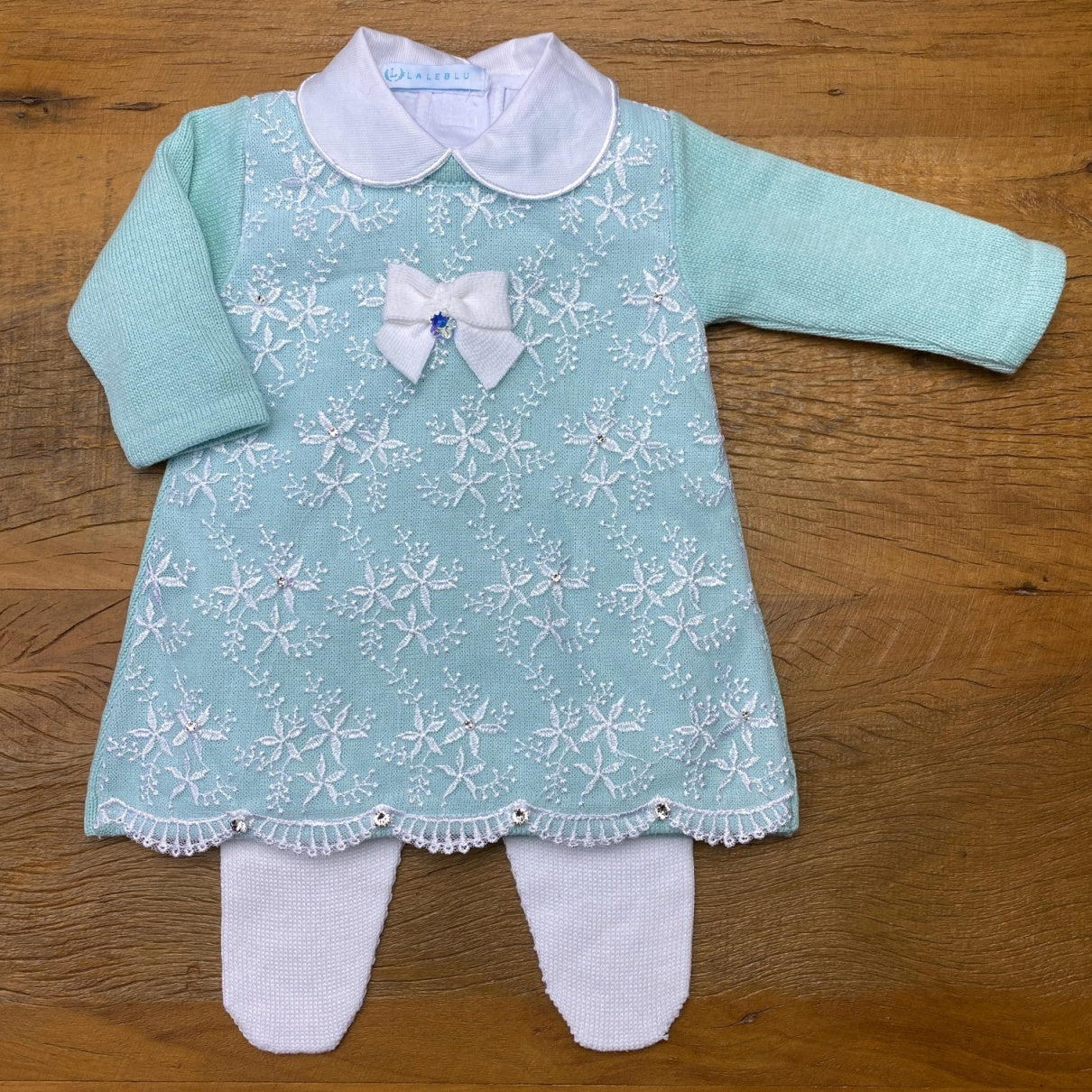 Vestido e Calça- Frozen - Verdinho com Cristais e Pérolas Swarovski