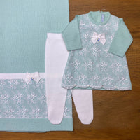 Vestido, Calça e Manta - Frozen - Verdinho com Pérolas e Cristais Swarovski