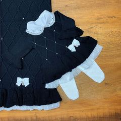 Vestido. Calça e Manta - Alicia - Preto com Pérolas Swarovski