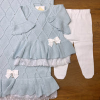 Vestido. Calça e Manta - Alicia - Azul Pó com Pérolas Swarovski