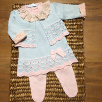 Vestido,  Bolero e Calça- Tereza - Azul Pó e Rosa com cristais Swarovski
