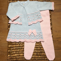 Vestido,  Bolero e Calça- Tereza - Azul Pó e Rosa com cristais Swarovski