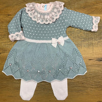 Vestido e Calça - Casinha - Steal e Rosa Pastel com Cristais e Pérolas Swarovski
