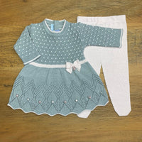 Vestido e Calça - Casinha - Steal e Rosa Pastel com Cristais e Pérolas Swarovski