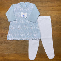 Vestido e Calça- Frozen - Azul Pó com Cristais e Pérolas Swarovski