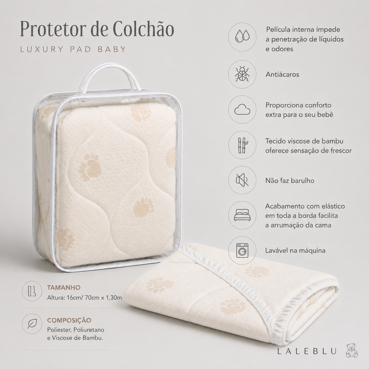 Protetor de Colchão Impermeável para Berço em Viscose de Bambu – Luxury Pad Baby