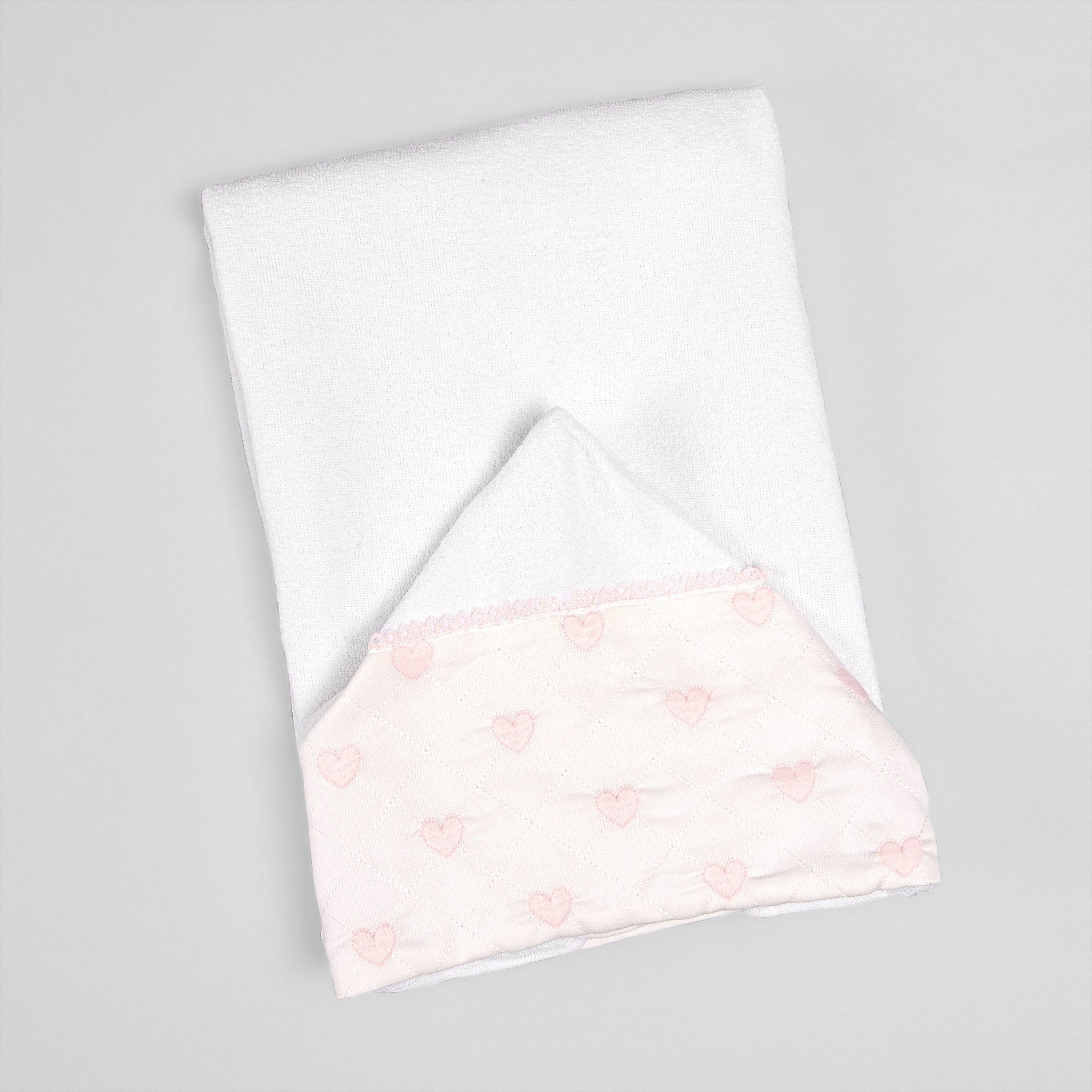 Toalha de Banho com Capuz e Fralda - Coração - Rosa
