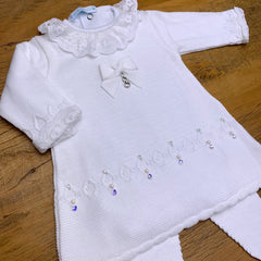 Vestido e Calça - Karina - Branco com Cristais e Pérolas Swarovski