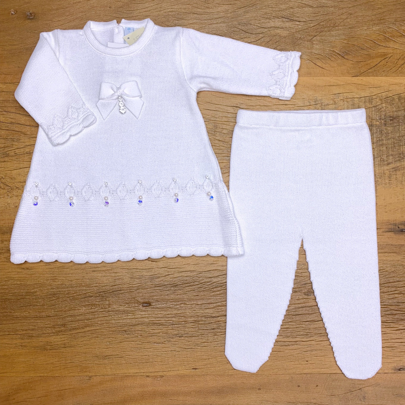 Vestido e Calça - Karina - Branco com Cristais e Pérolas Swarovski