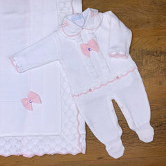 Macacão e Manta - Tamires - Branco e Rosa com Pérolas e Cristais Swarovski